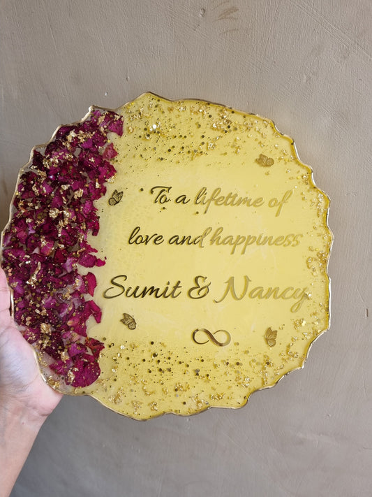 Modern resin engagement platter handcrafted