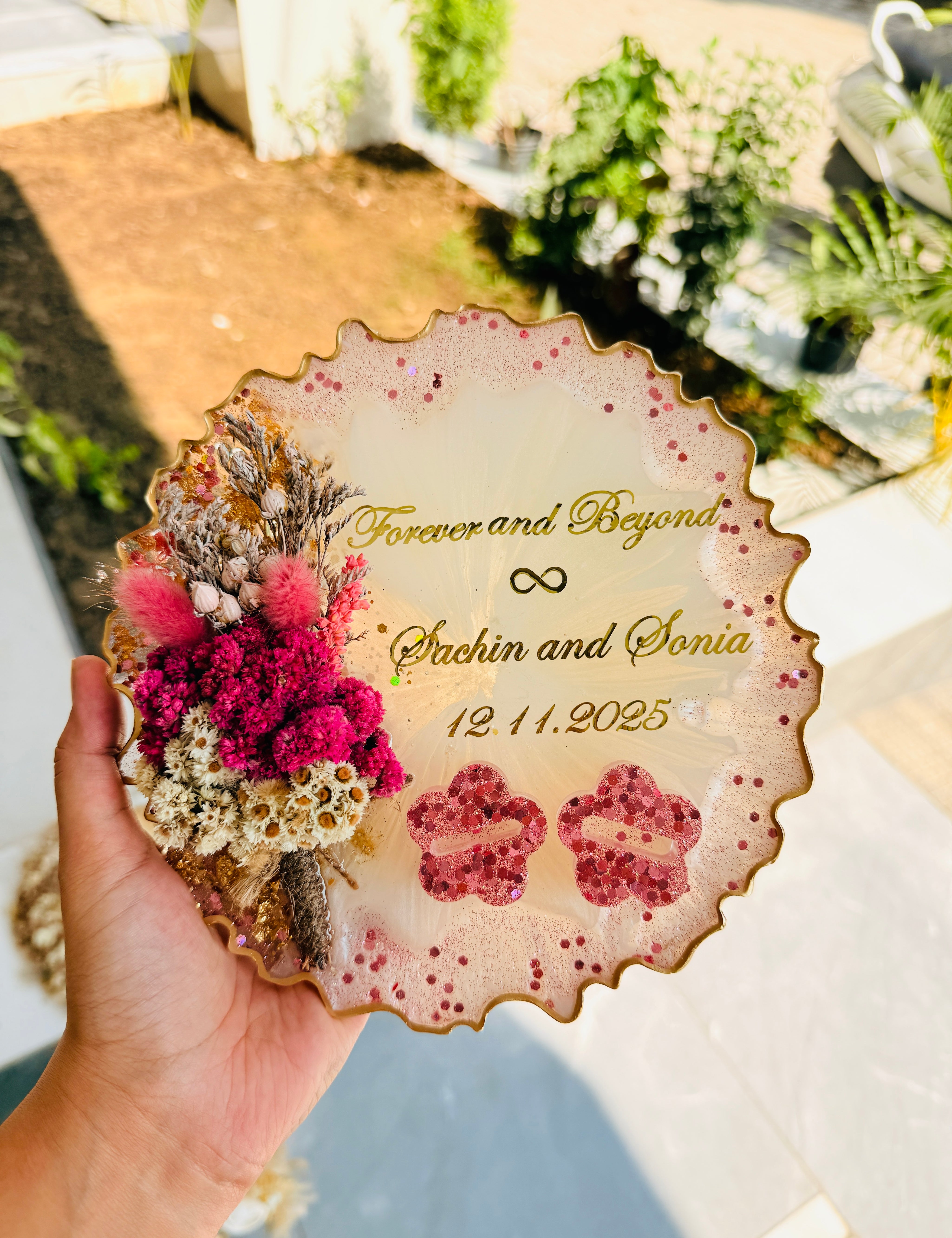 Handmade resin engagement platter with premium finish