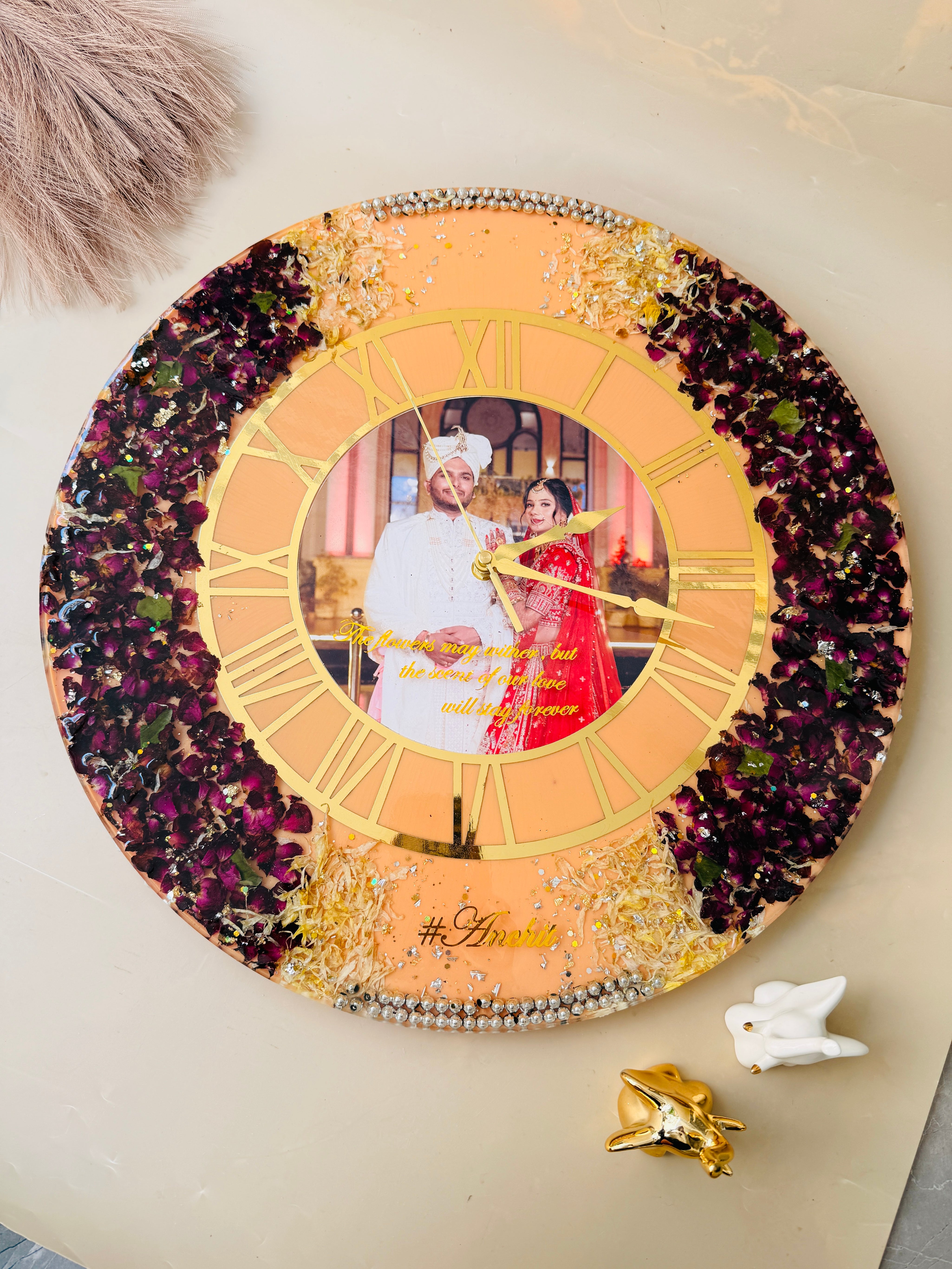 Varmala preservation wall clock made from wedding garland