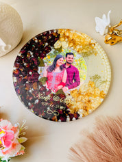 Wedding varmala preserved in resin photo frame