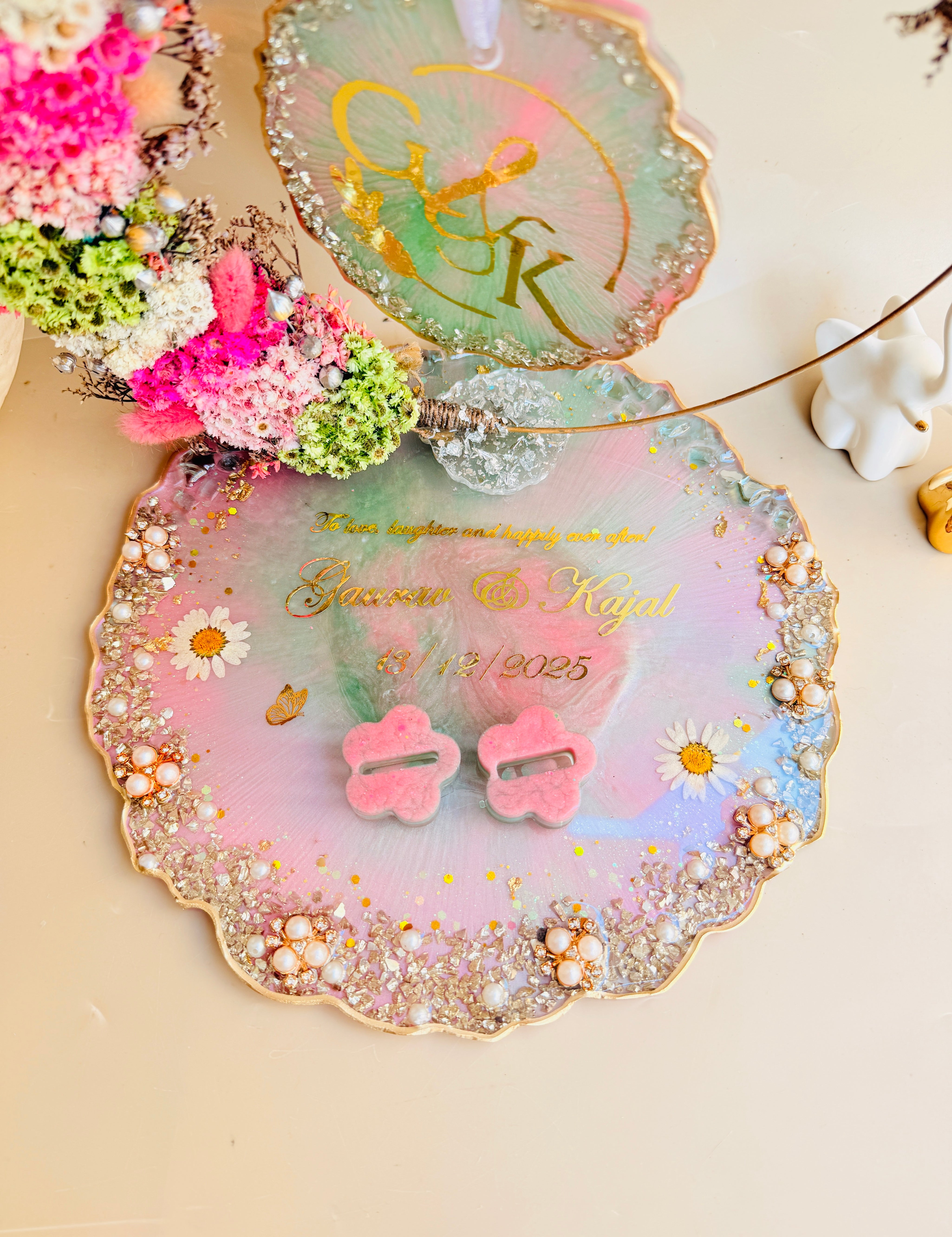 Engagement gift platter for newly engaged couple
