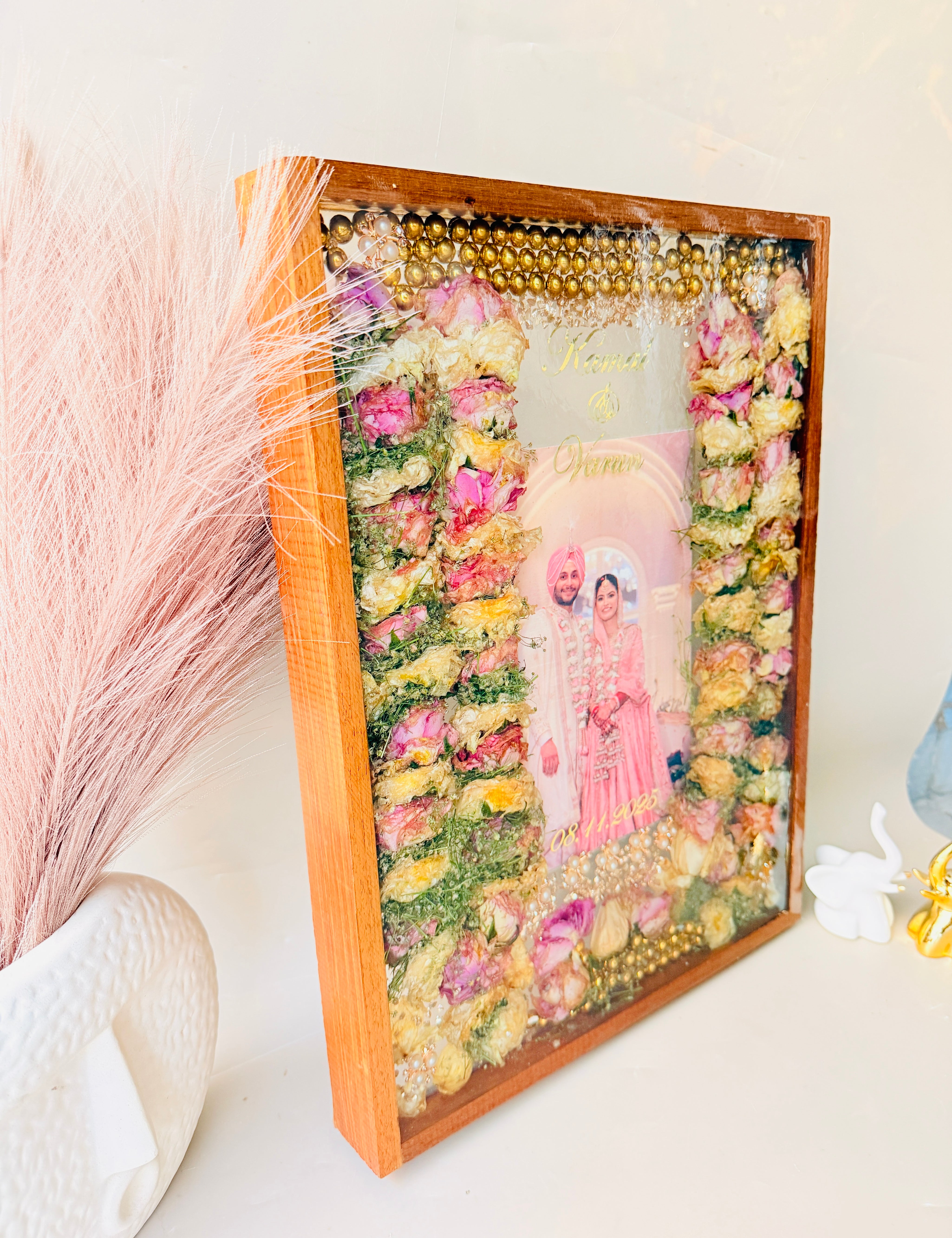 Custom jai mala preservation frame with couple photo