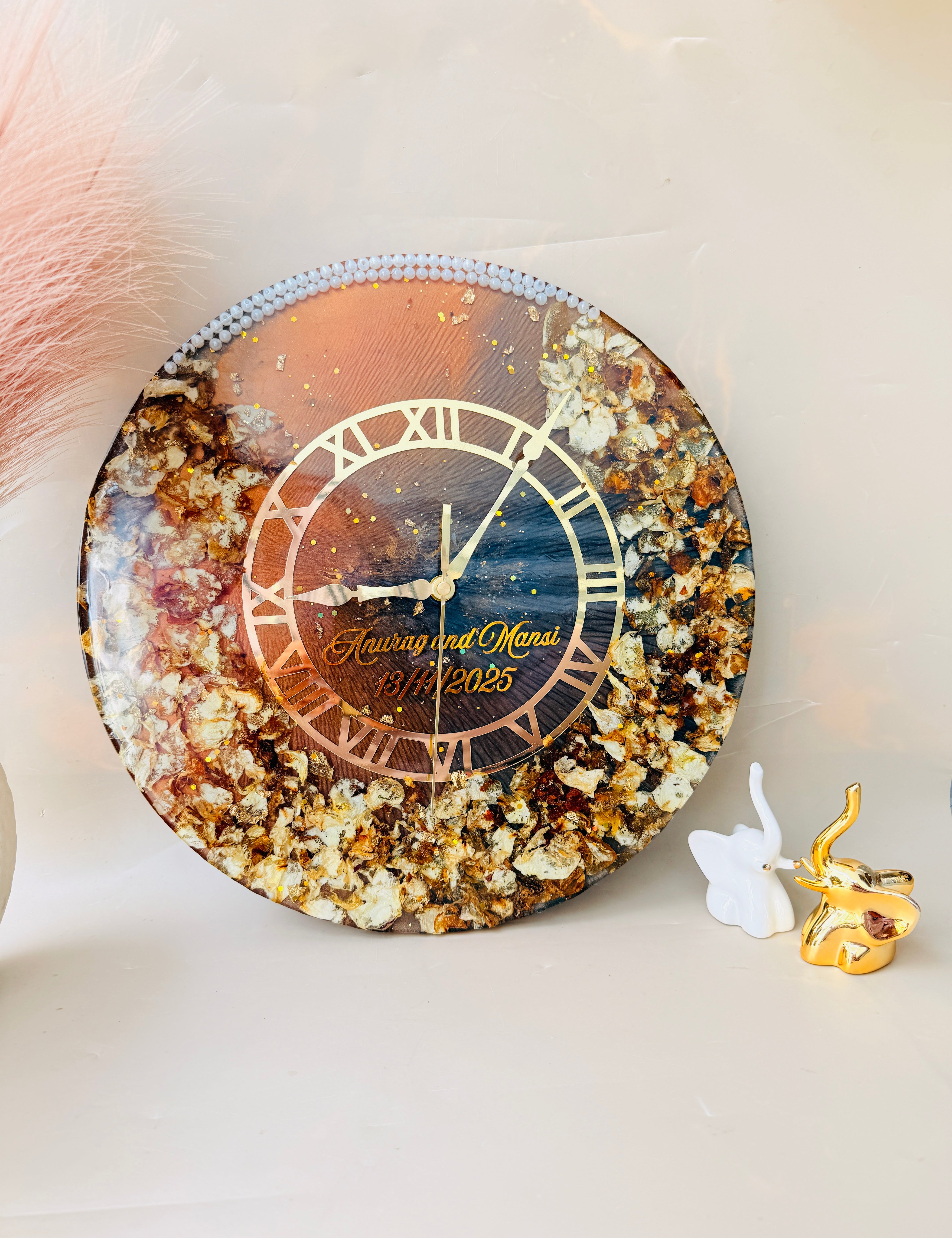 Handcrafted varmala preservation wall clock by Blissta