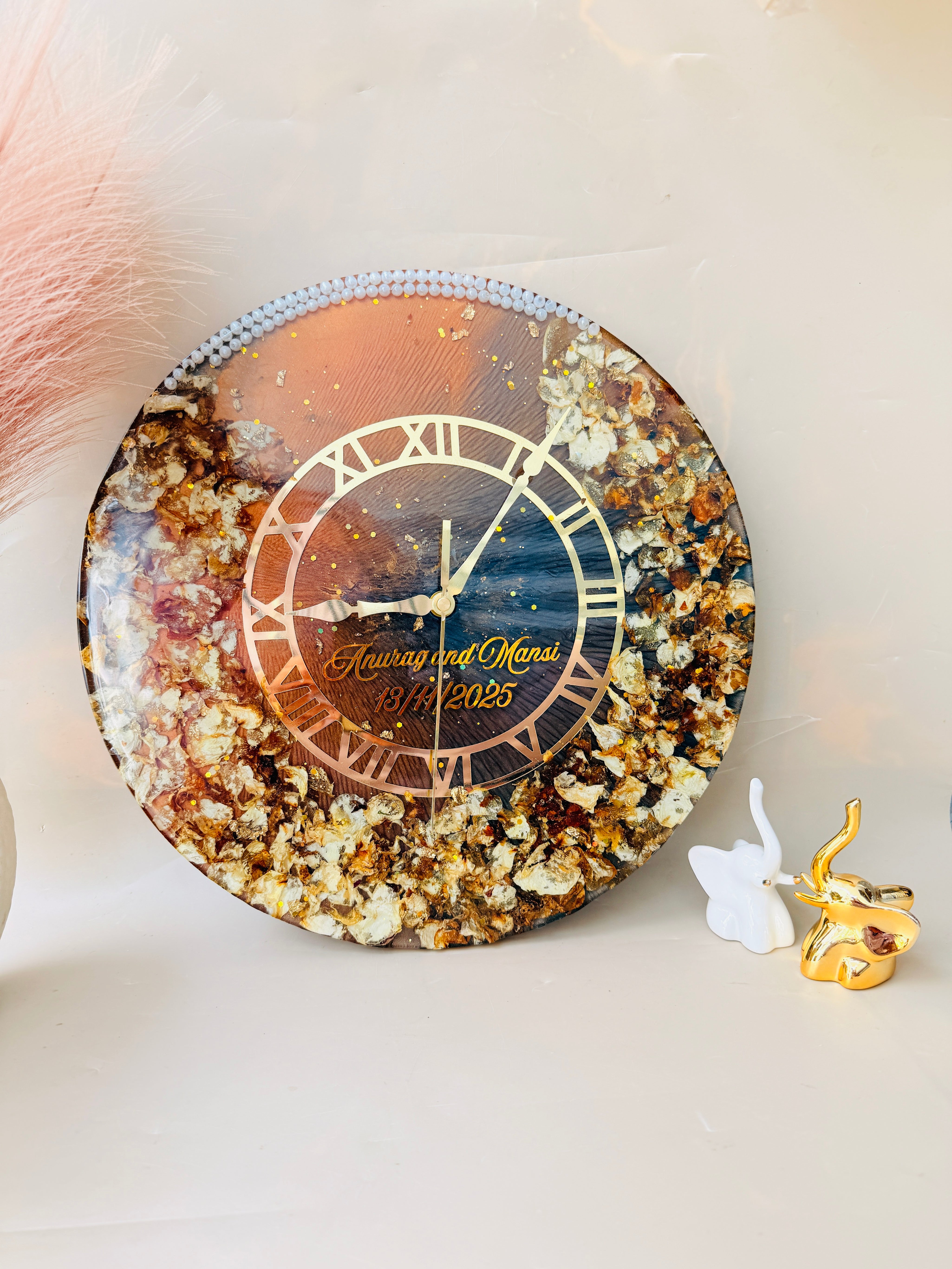 Handcrafted varmala preservation wall clock by Blissta