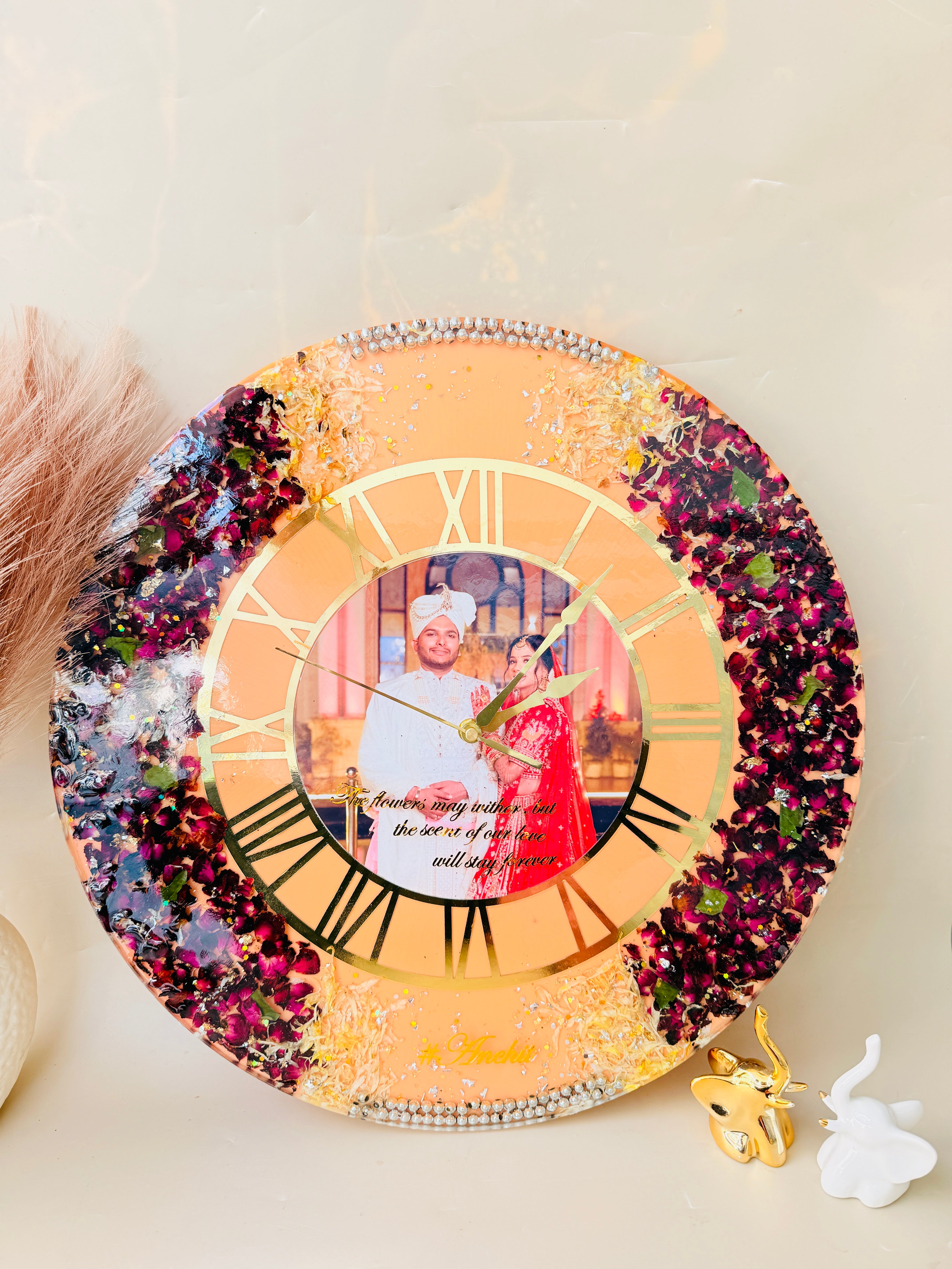 Wedding varmala preserved in resin wall clock in zirakpur