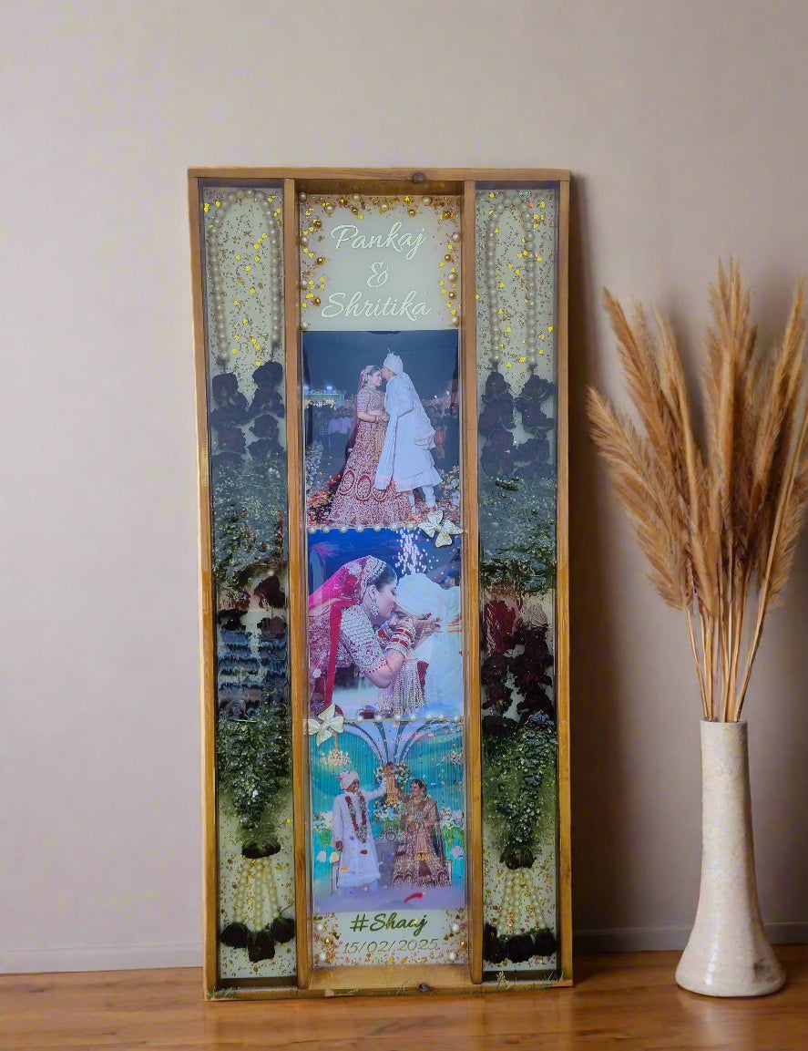Custom jai mala preservation frame with couple photo in chandigarh