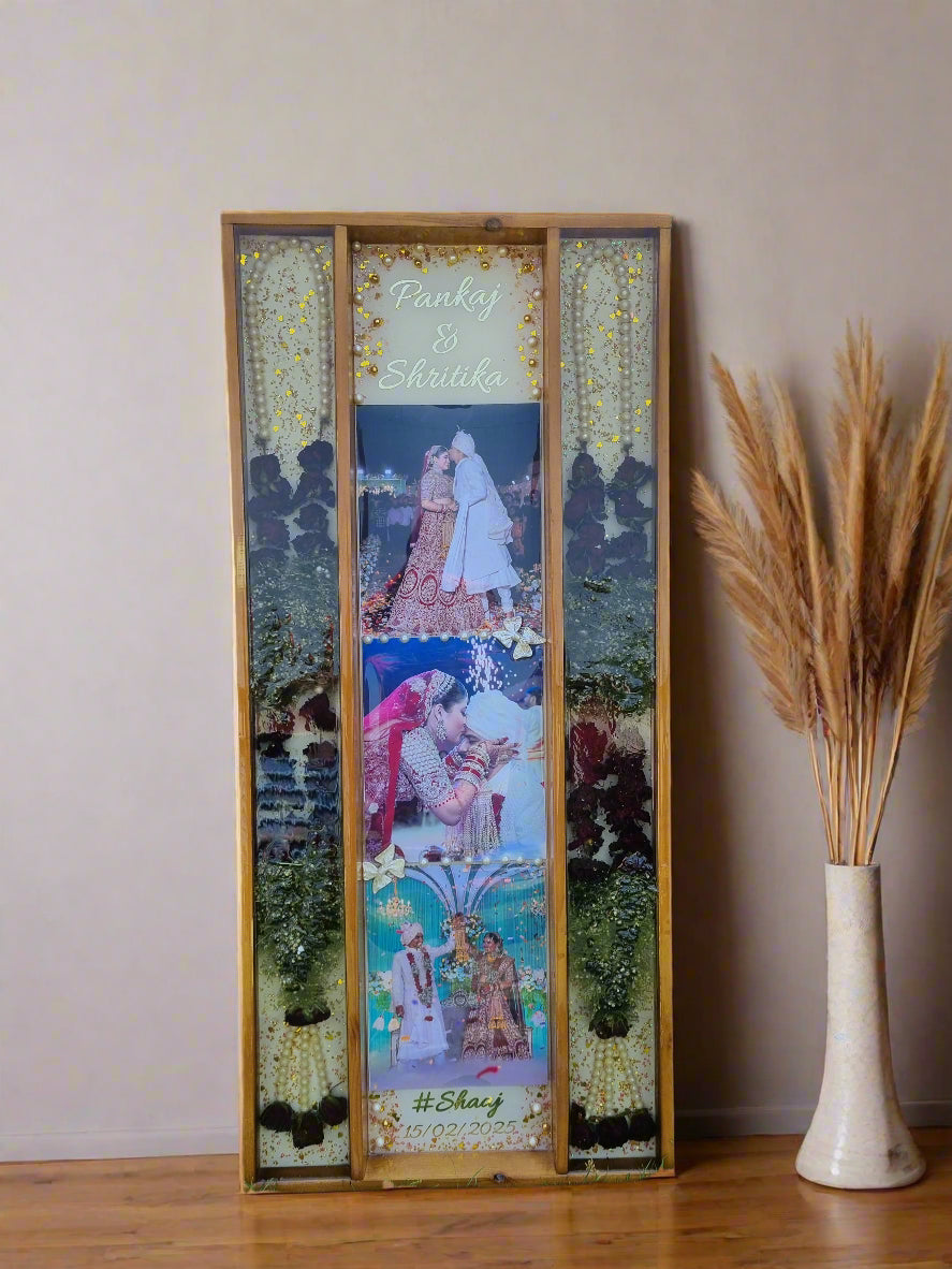 Custom jai mala preservation frame with couple photo in chandigarh