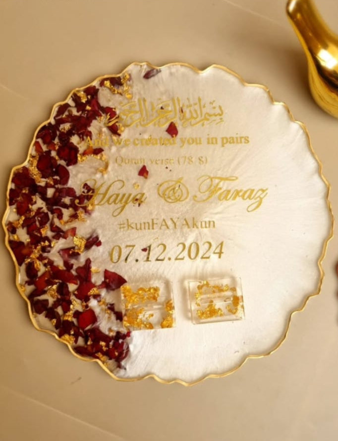 Decorative resin platter for engagement rituals