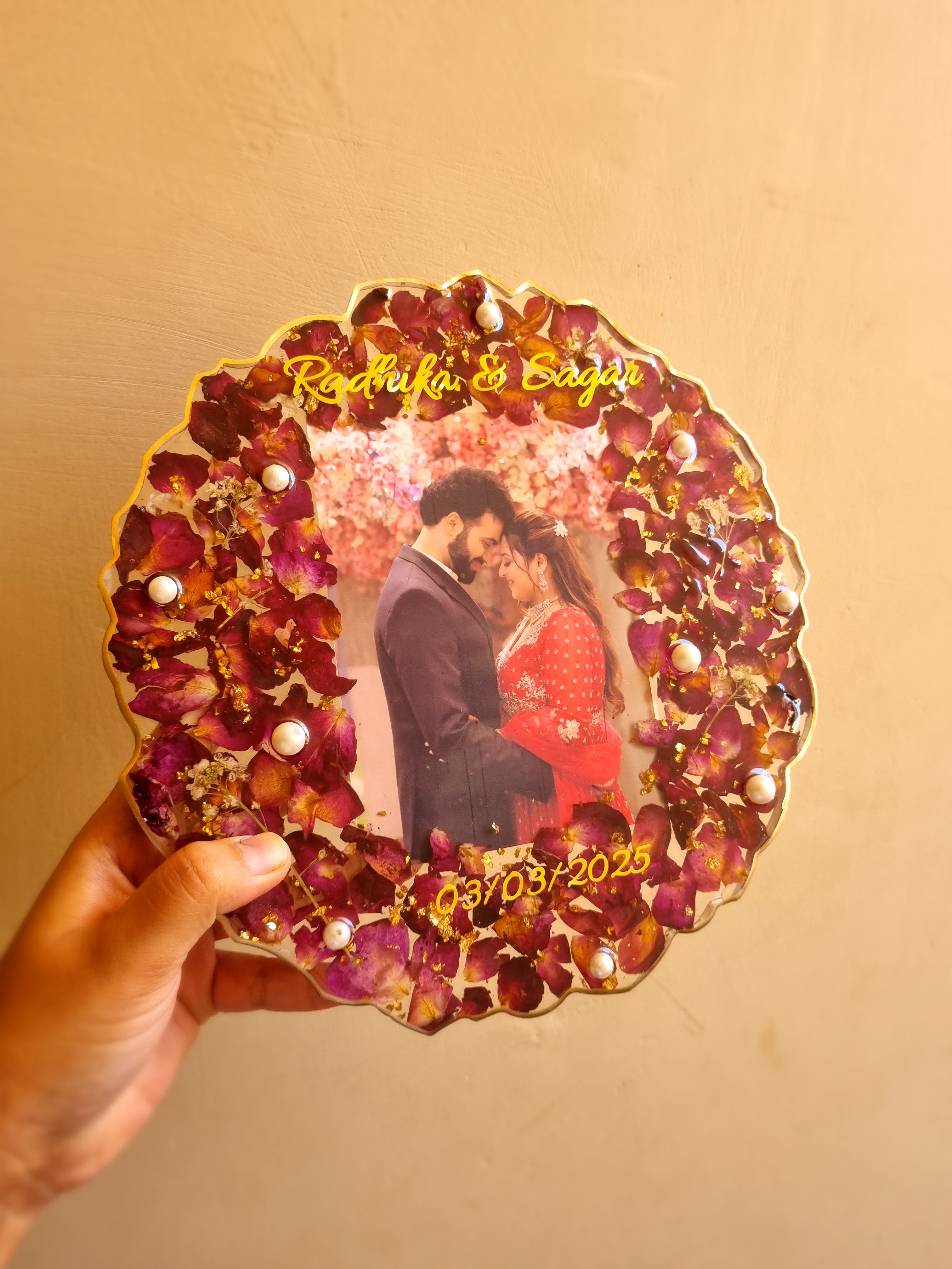 Custom jai mala preservation frame with couple photo